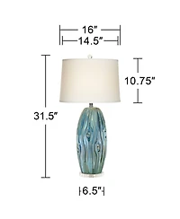 Eneya Modern Coastal Modern Table Lamp 31" Tall Ceramic Blue Green Swirl Glaze Neutral Oval Shade for Living Room Bedroom Beach House Bedside Home Off