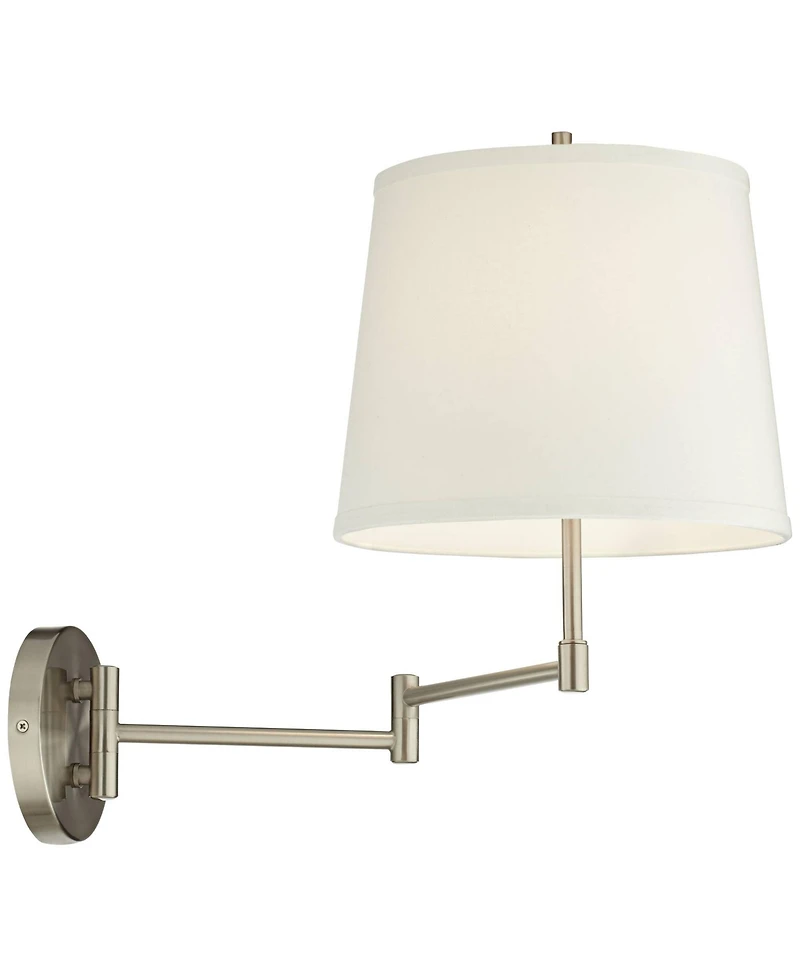 360 Lighting Oray Modern Swing Arm Wall Lamps Set of 2 Brushed Nickel Plug-in Light Fixture Off White Cotton Drum Shade for Bedroom Living Room House