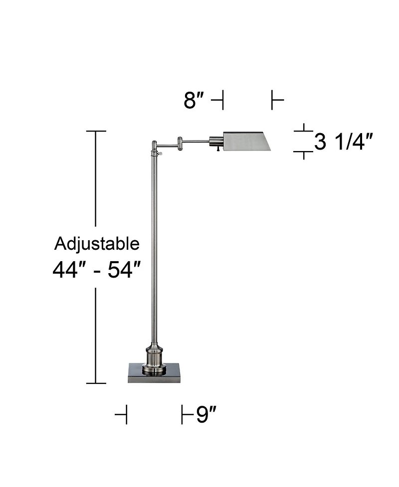 Regency Hill Jenson Traditional Pharmacy Swing Arm Floor Lamp 54" Tall Adjustable Brushed Nickel Metal Shade for Living Room Reading Bedroom