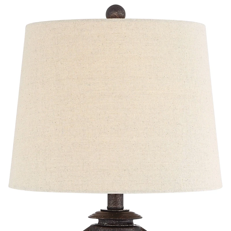 Franklin Iron Works Horace Rustic Table Lamps 25 1/4" High Set of 2 Brown with Nightlight Miner Lantern Oatmeal Drum Shade for Bedroom Living Roo
