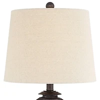 Franklin Iron Works Horace Rustic Table Lamps 25 1/4" High Set of 2 Brown with Nightlight Miner Lantern Oatmeal Drum Shade for Bedroom Living Roo