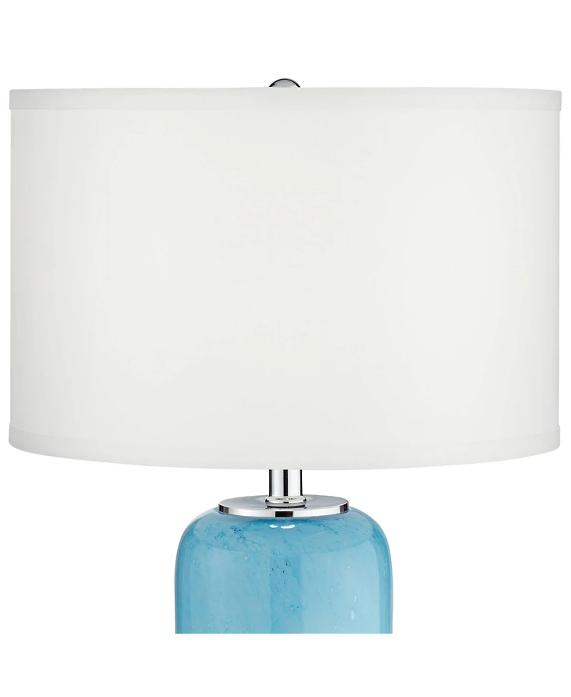 Nimbus Modern Accent Table Lamp 22" High with Led Nightlight Blue Art Glass Column White Drum Shade for Bedroom Living Room House Home Bedside Nightst