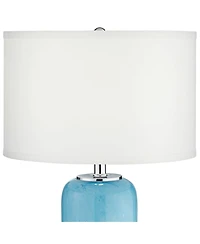 Nimbus Modern Accent Table Lamp 22" High with Led Nightlight Blue Art Glass Column White Drum Shade for Bedroom Living Room House Home Bedside Nightst