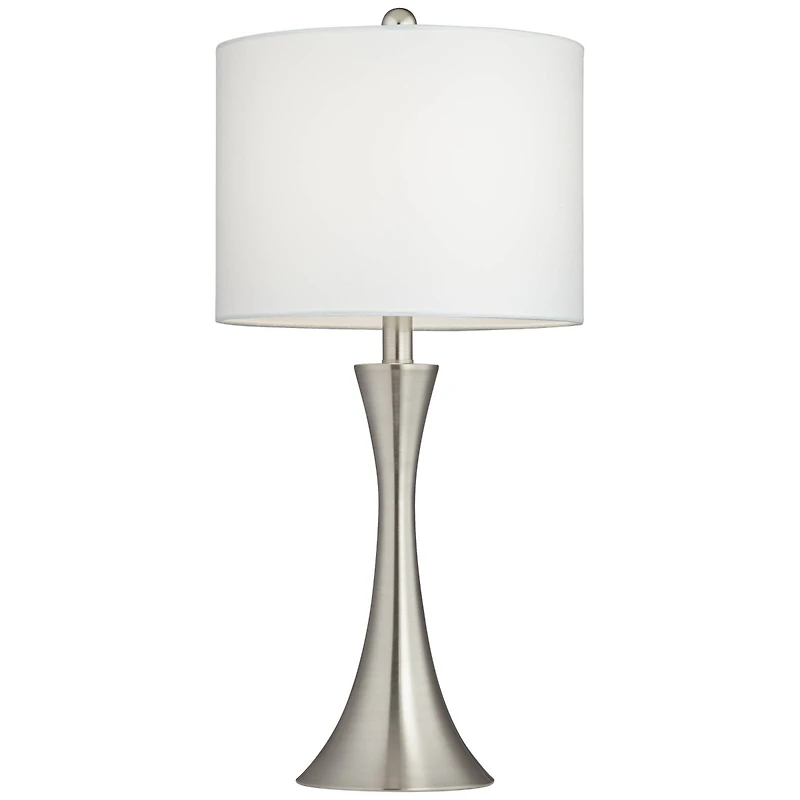 360 Lighting Gerson Modern Table Lamps 24" High Set of 2 Brushed Nickel with Dimmers Led White Drum Shade for Bedroom Living Room Bedside Nightst
