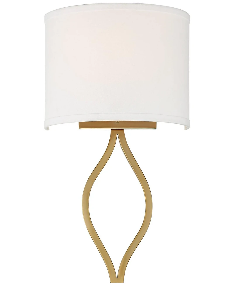 Possini Euro Design Modern Wall Light Sconce Warm Brass Hardwired 19 1/2" High Fixture Half Moon Linen Shade for Bedroom Living Room