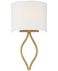 Possini Euro Design Modern Wall Light Sconce Warm Brass Hardwired 19 1/2" High Fixture Half Moon Linen Shade for Bedroom Living Room