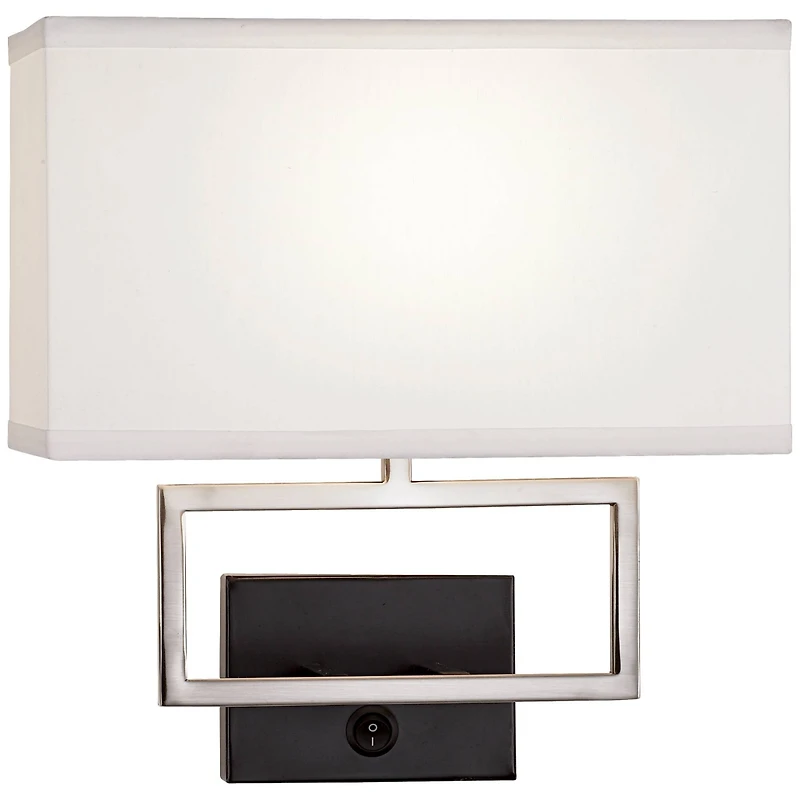 Possini Euro Design Trixie Modern Wall Lamp Brushed Nickel Plug-in 12" Light Fixture Rectangular Shade for Bedroom Reading Living Room Hallway Ho