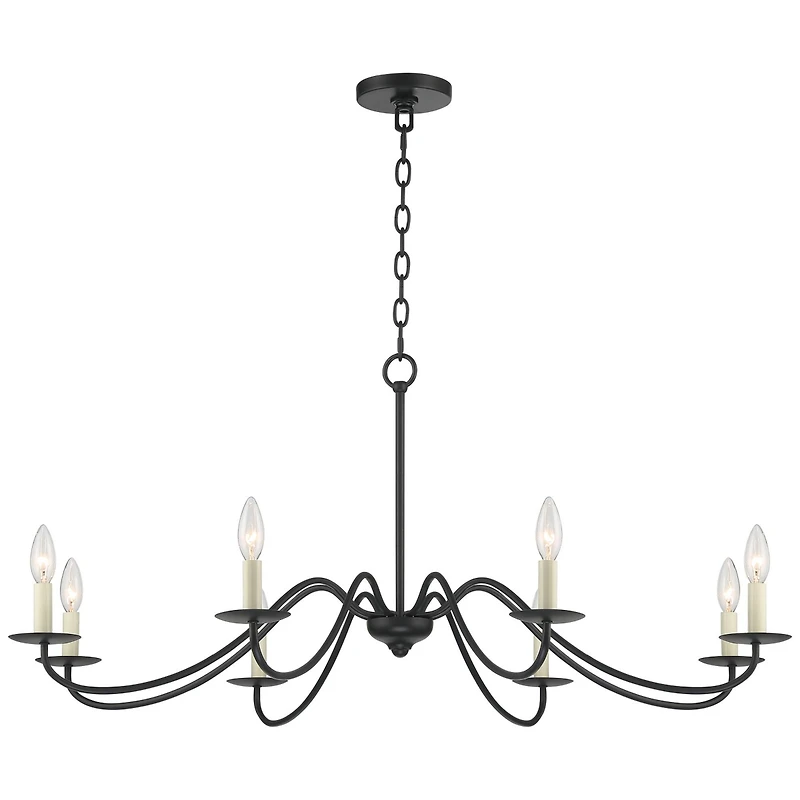 Franklin Iron Works Marinec Black Hanging Chandelier Lighting 42" Wide Farmhouse Rustic Bent Arms 8-Light Fixture for Dining Room Living House Home Fo