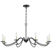Franklin Iron Works Marinec Black Hanging Chandelier Lighting 42" Wide Farmhouse Rustic Bent Arms 8-Light Fixture for Dining Room Living House Home Fo