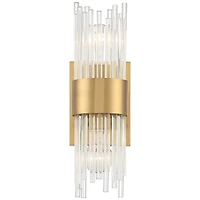 Stiffel Gillery Modern Wall Light Sconce Warm Brass Hardwire 5" 2-Light Fixture Clear Glass Rods for Bedroom Bathroom Vanity Reading Living Room