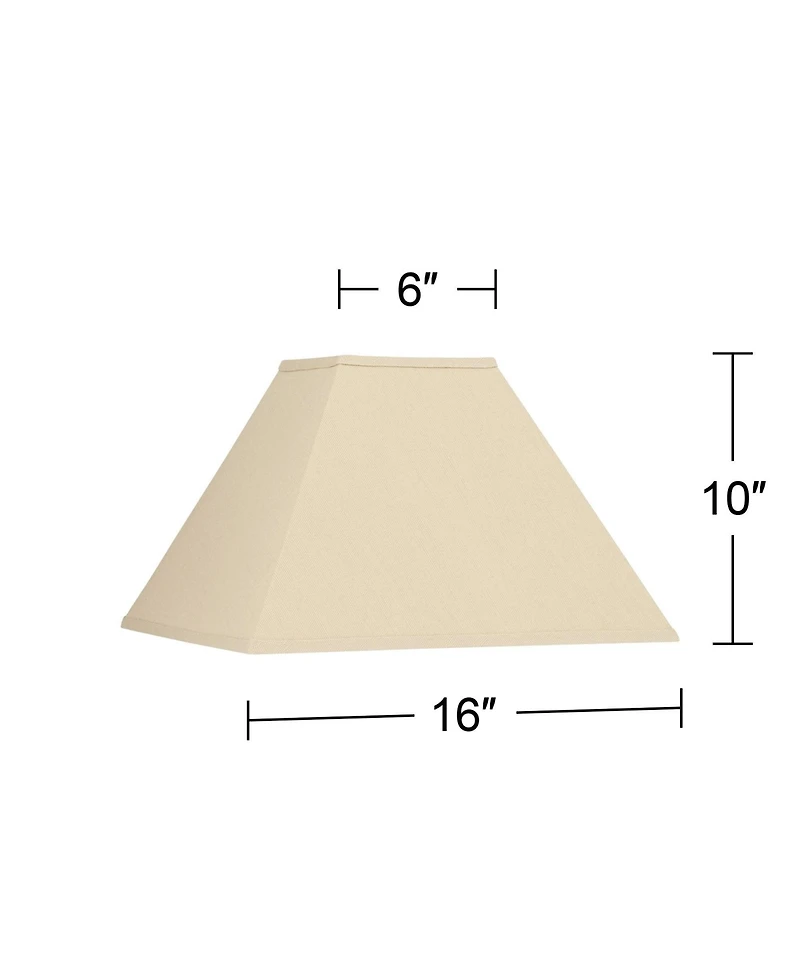 Springcrest Beige Linen Medium Square Lamp Shade 6" Top x 16" Bottom x 12" Slant x 10" High (Spider) Replacement with Harp and Fin