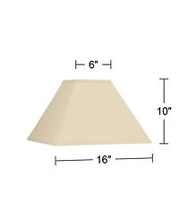 Springcrest Beige Linen Medium Square Lamp Shade 6" Top x 16" Bottom x 12" Slant x 10" High (Spider) Replacement with Harp and Fin