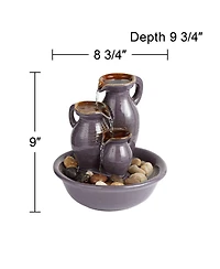 Triple Jug 8 1/4" High Small Zen Modern Indoor Outdoor Decor Ceramic Tabletop Fountain Outside Garden Patio