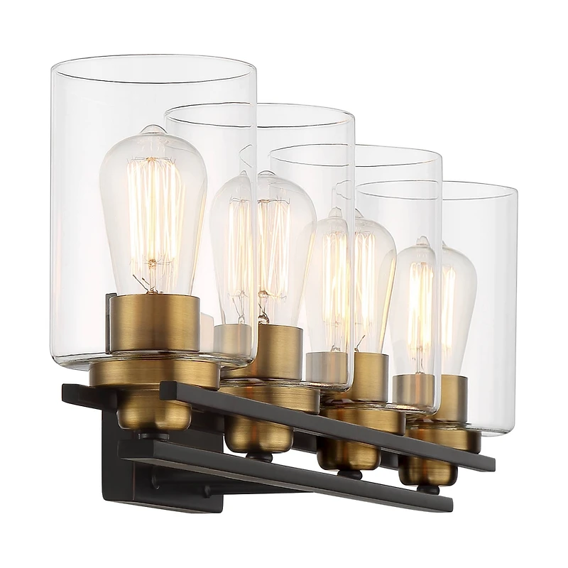 Possini Euro Design Demy Modern Wall Light Oil Rubbed Bronze Gold Hardwire 27" 4-Light Fixture Clear Glass for Bedroom Bathroom Vanity Reading Ho