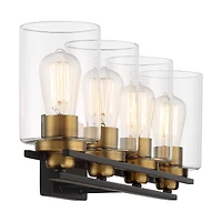 Possini Euro Design Demy Modern Wall Light Oil Rubbed Bronze Gold Hardwire 27" 4-Light Fixture Clear Glass for Bedroom Bathroom Vanity Reading Ho