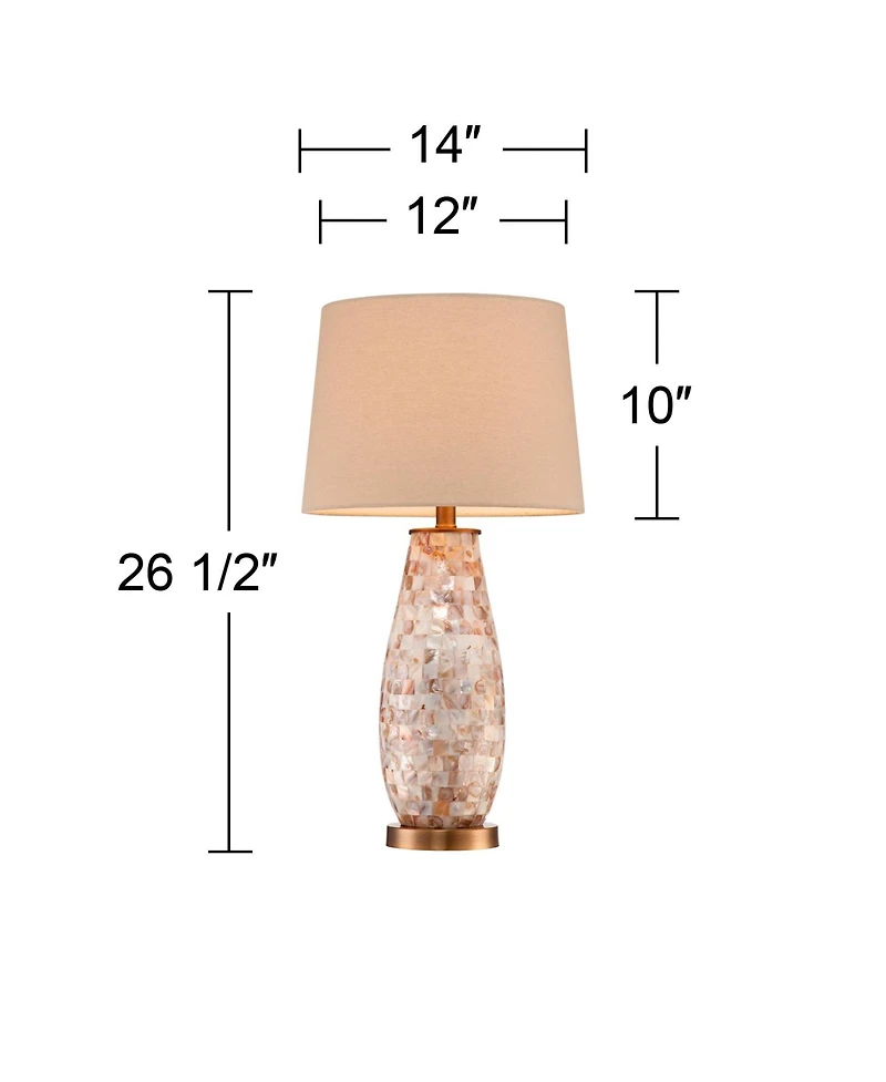 Regency Hill Kylie Cottage Table Lamp 26 1/2" High Mother of Pearl Tile Vase Beige Drum Shade for Bedroom Living Room Bedside Nightstand Office K