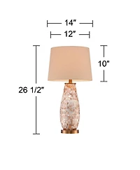 Regency Hill Kylie Cottage Table Lamp 26 1/2" High Mother of Pearl Tile Vase Beige Drum Shade for Bedroom Living Room Bedside Nightstand Office K
