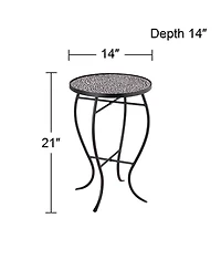 Zaltana Modern Black Metal Round Outdoor Accent Side Table 14" Wide Free-Form Mosaic Tile Tabletop Gracefully Curved Legs for Spaces Porch Patio Home