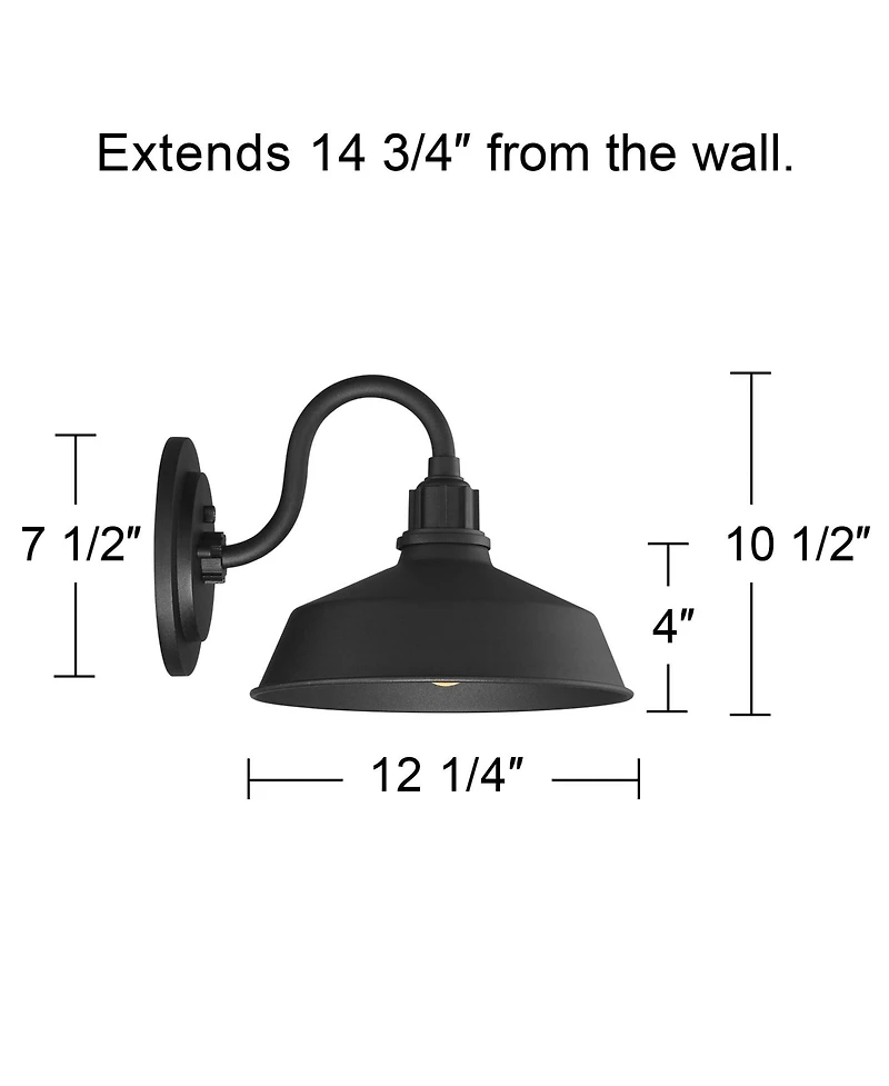 Franklin Iron Works Arnett Rustic Industrial Farmhouse Outdoor Barn Light Fixtures Set of 2 Black Dusk to Dawn Gooseneck 10 1/2" for Exterior Dec