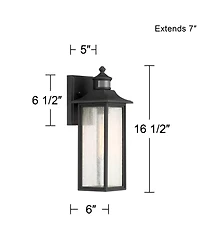 John Timberland Mission Outdoor Wall Light Fixture Black Dusk to Dawn Motion Sensor 16 1/2" Seeded Glass for Exterior House Porch