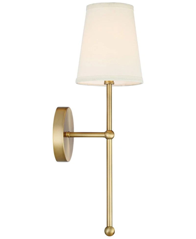 Elena Modern Wall Sconce Lighting Warm Brass Gold Metal Hardwired 21" High Fixture Cream Linen Shade Decor for Bedroom Bedside Living Room Home H