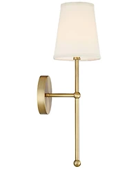 Elena Modern Wall Sconce Lighting Warm Brass Gold Metal Hardwired 21" High Fixture Cream Linen Shade Decor for Bedroom Bedside Living Room Home H