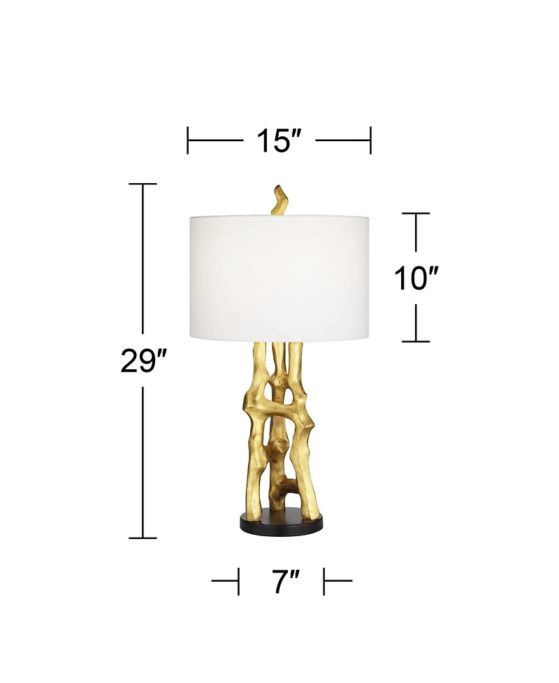 Possini Euro Design Organic Sculpture 29" Tall Modern Glam End Table Lamp Gold Finish Single White Shade Living Room Bedroom