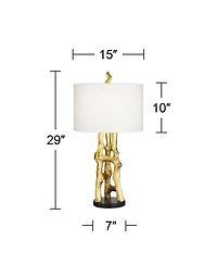Possini Euro Design Organic Sculpture 29" Tall Modern Glam End Table Lamp Gold Finish Single White Shade Living Room Bedroom