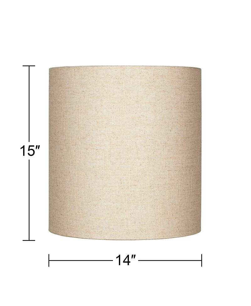 Springcrest Set of 2 Tall Drum Lamp Shades Oatmeal Medium 14" Top x 14" Bottom x 15" High Spider Replacement Harp and Finial Fitting