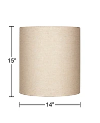 Springcrest Set of 2 Tall Drum Lamp Shades Oatmeal Medium 14" Top x 14" Bottom x 15" High Spider Replacement Harp and Finial Fitting