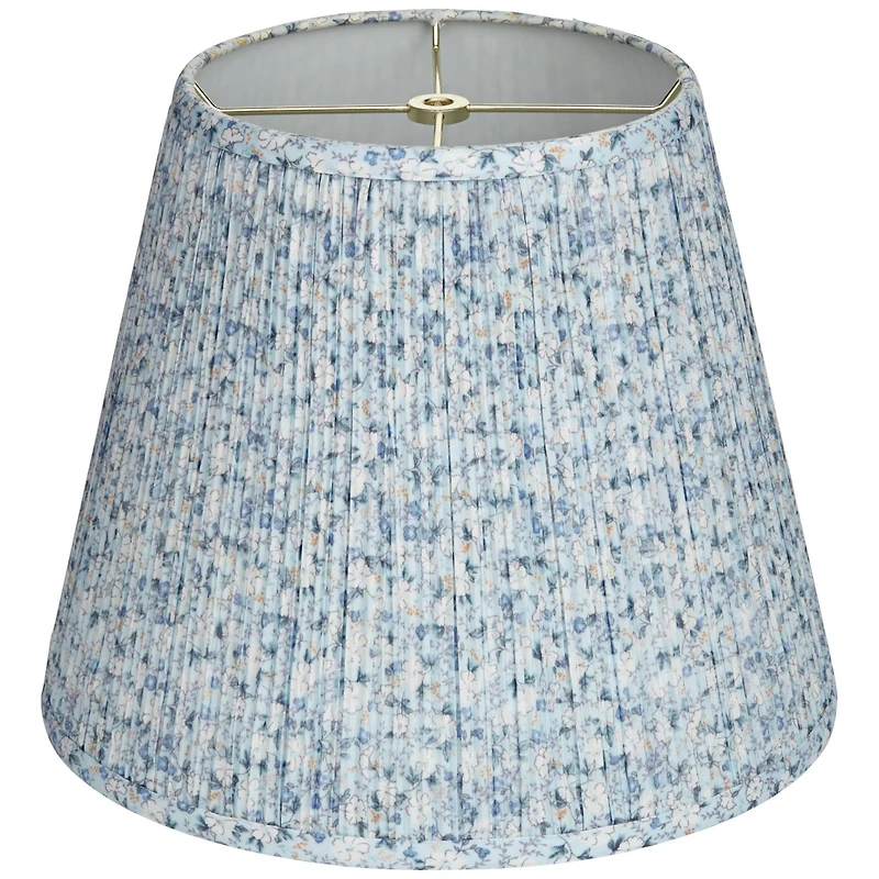 Springcrest Collection Hardback Pleated Empire Lamp Shade Blue White Floral Medium 8" Top x 13" Bottom x 11" Slant Spider with Harp and