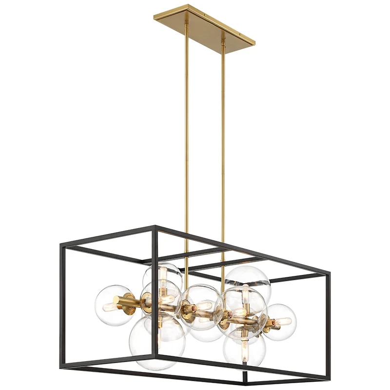 Possini Euro Design Fitzgerald Black Gold Linear Pendant Chandelier 38" Wide Modern Clear Glass 12-Light Fixture for Dining Room
