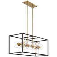 Possini Euro Design Fitzgerald Black Gold Linear Pendant Chandelier 38" Wide Modern Clear Glass 12-Light Fixture for Dining Room