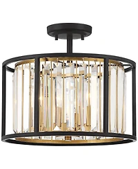 Possini Euro Design Milne Modern Ceiling Light Semi Flush Mount Fixture 14" Wide Bronze Brass 3-Light Clear Crystal for Bedroom Kitchen Living Ro