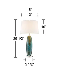 Azure Modern Table Lamps 29.5" Tall Set of 2 Handcrafted Blue Brown Art Glass White Fabric Drum Shade Decor for Living Room Bedroom House Bedside Nigh