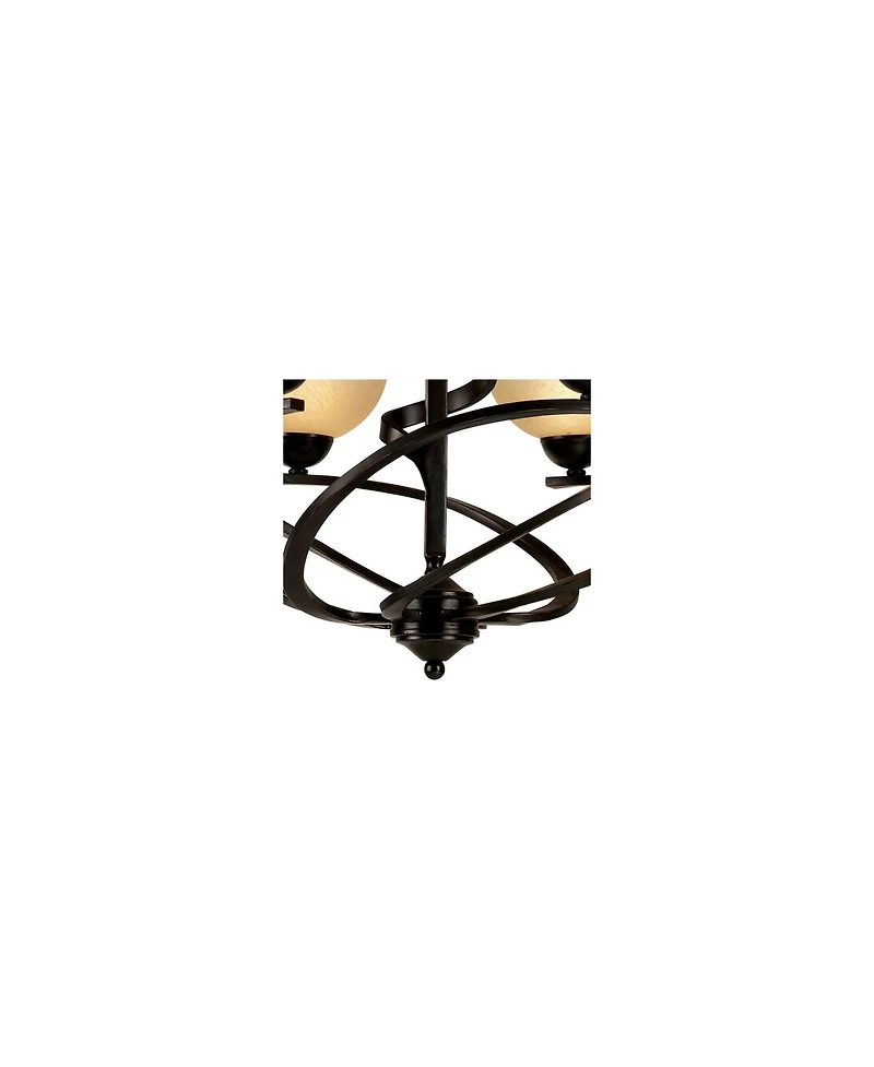 Franklin Iron Works Bronzeador Dark Mocha Chandelier Lighting 27 1/2" Wide Modern Industrial Iron Ribbon Amber Glass Shades 6-Light Fixture for Dining