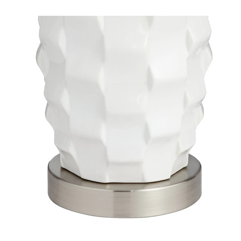 360 Lighting Led Modern Coastal Accent Table Lamps 24 1/2" High Set of 2 Scalloped White Ceramic Drum Shade for Bedroom Living Room Bedside Night