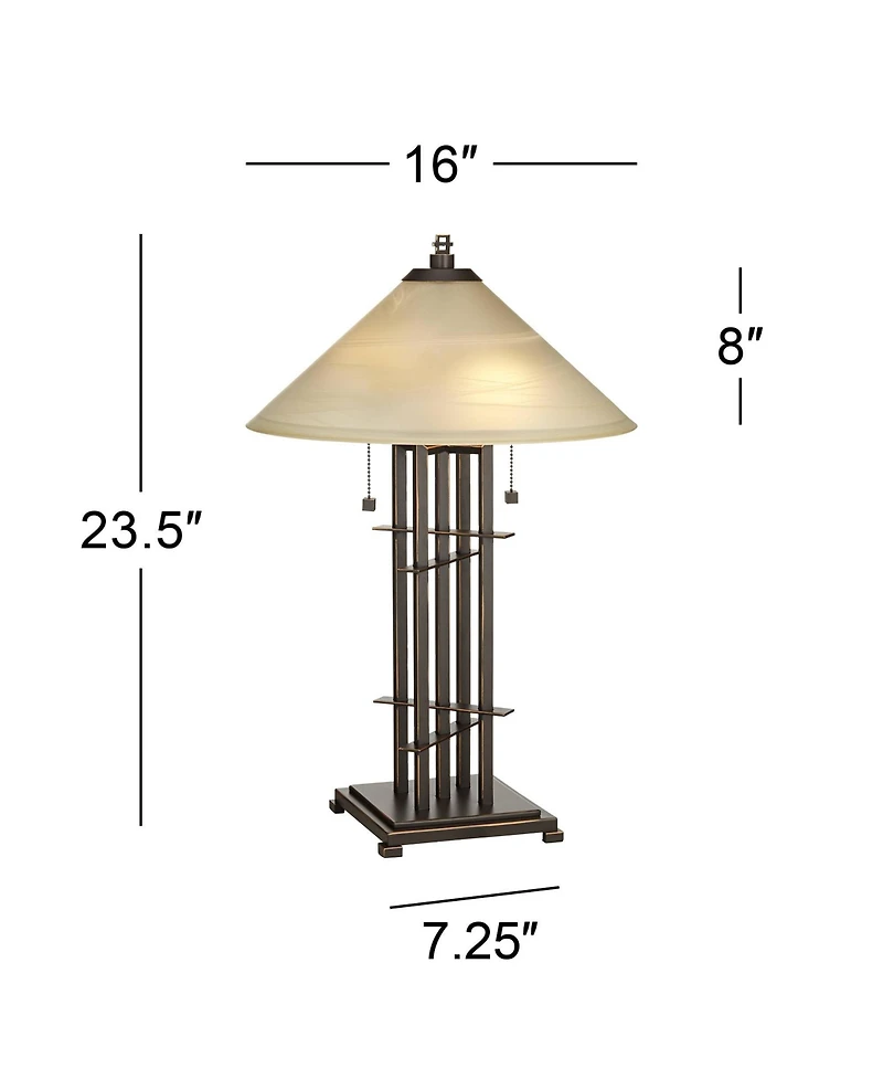Franklin Iron Works Metro Mission Accent Table Lamp 23 1/2" High Bronze Cone Alabaster Art Glass Shade for Bedroom Living Room Bedside Nightstand