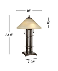 Franklin Iron Works Metro Mission Accent Table Lamp 23 1/2" High Bronze Cone Alabaster Art Glass Shade for Bedroom Living Room Bedside Nightstand