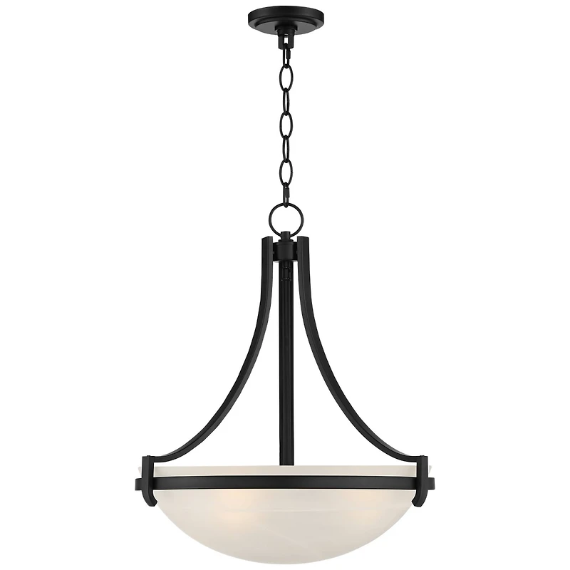 Regency Hill Marmelized Black Metal Pendant Chandelier 20" Wide Modern Marbleized Glass Bowl Shade Fixture for Dining Room House Foyer Entryway Kitche