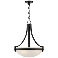 Regency Hill Marmelized Black Metal Pendant Chandelier 20" Wide Modern Marbleized Glass Bowl Shade Fixture for Dining Room House Foyer Entryway Kitche