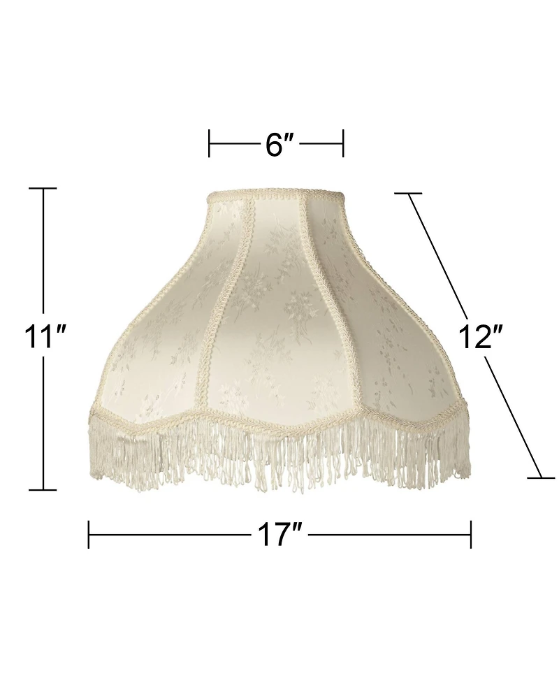 Springcrest 6" Top x 17" Bottom x 11" High x 12" Slant Lamp Shade Replacement Large Cream Dome Floral Scalloped Spider Harp Finial