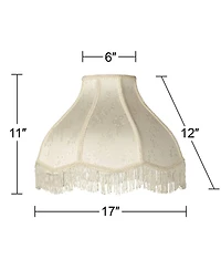 Springcrest 6" Top x 17" Bottom x 11" High x 12" Slant Lamp Shade Replacement Large Cream Dome Floral Scalloped Spider Harp Finial