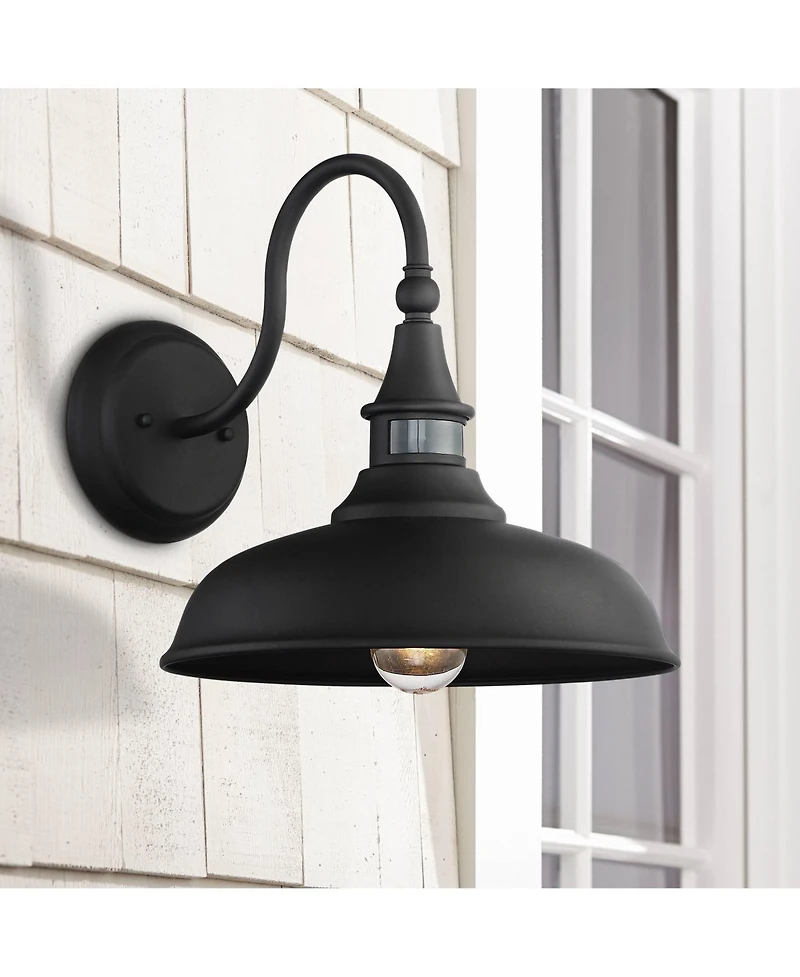 John Timberland Gough Rustic Industrial Wall Light Fixture Set of 2 Texturized Black Dusk To Dawn Motion Sensor 12 1/2" for Post Exterior Barn De
