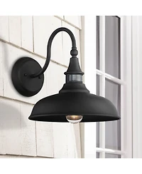 John Timberland Gough Rustic Industrial Wall Light Fixture Set of 2 Texturized Black Dusk To Dawn Motion Sensor 12 1/2" for Post Exterior Barn De