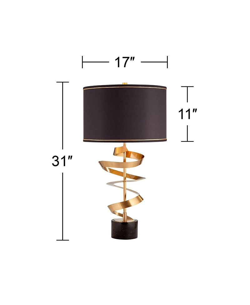 Twist Modern Table Lamp 31" Tall Sculptural Brass Gold Metal Marble Black Drum Shade with Gold Liner Decor Bedroom Living Room Nightstand Bedside Nigh