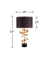 Twist Modern Table Lamp 31" Tall Sculptural Brass Gold Metal Marble Black Drum Shade with Gold Liner Decor Bedroom Living Room Nightstand Bedside Nigh
