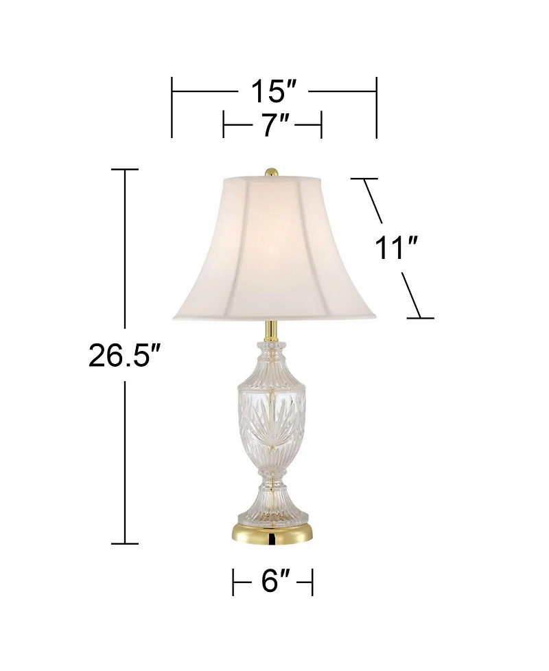 Traditional Glam Style Table Lamp 26.5" High Cut Glass Urn Brass Gold Metal Clear White Cream Bell Glass Shade Decor for Living Room Bedroom House Bed