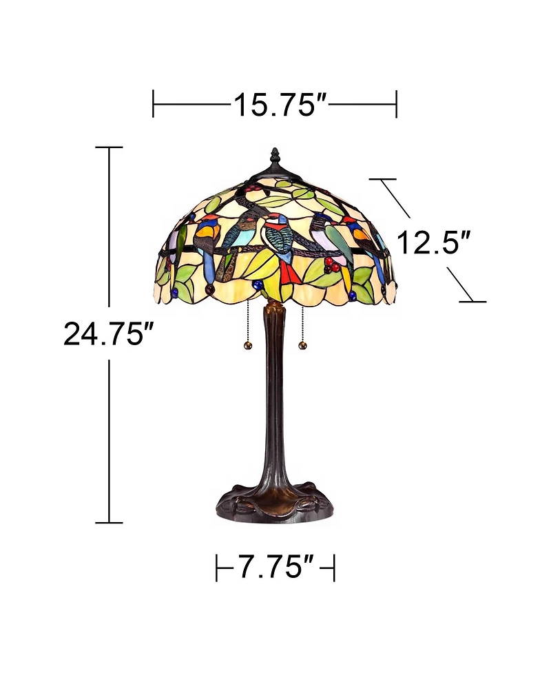 Robert Louis Tiffany Traditional Table Lamp 24.75" High Bronze Tropical Birds Stained Glass Shade for Living Room Family Bedroom Nightstand