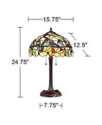 Robert Louis Tiffany Traditional Table Lamp 24.75" High Bronze Tropical Birds Stained Glass Shade for Living Room Family Bedroom Nightstand